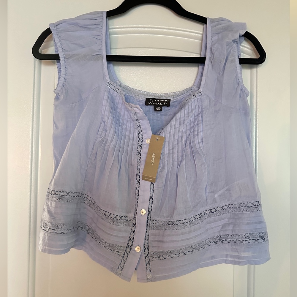 NWT J. Crew Cap Sleeve Lace Trim Top in Cotton XXS
